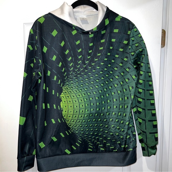 Sa-Shine Geometric Print Hoodie Small Men's Multicolored Green and Black pockets - Picture 1 of 7